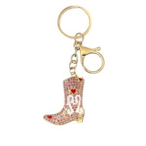 NWT Sparkling Pink Rhinestone Goldtone Cowboy Boot Keychain & Bag Charm